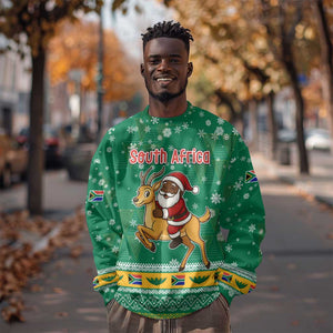 South Africa Christmas Sweatshirt Santa Reindeer and Africa Map - African Pride