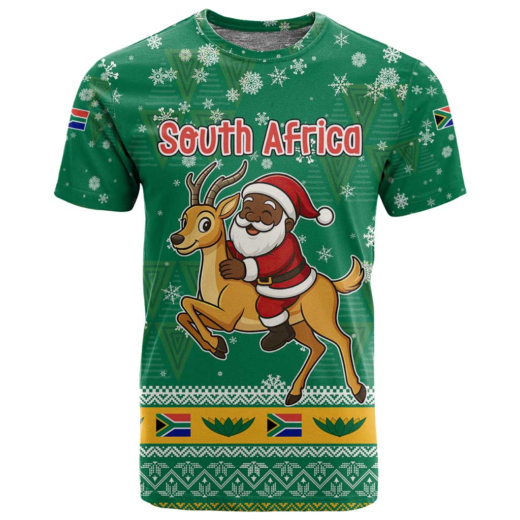 South Africa Christmas T shirt Santa Reindeer and Africa Map - African Pride