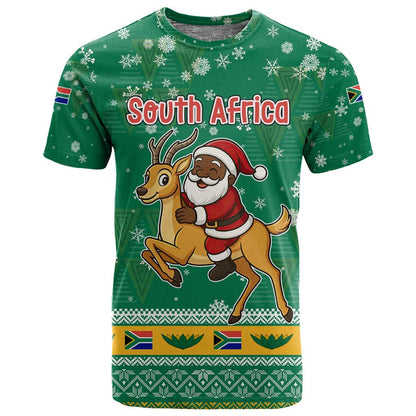 South Africa Christmas T shirt Santa Reindeer and Africa Map - African Pride