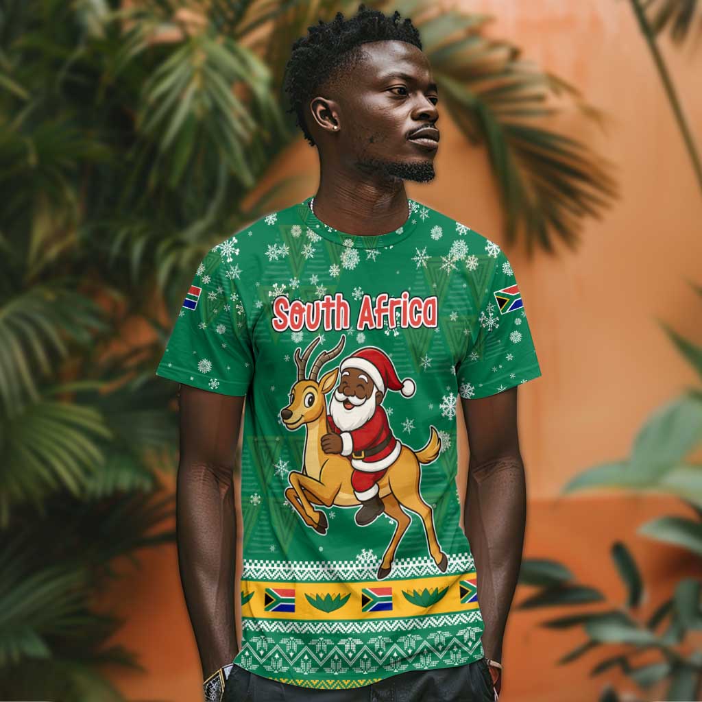 South Africa Christmas T shirt Santa Reindeer and Africa Map - African Pride