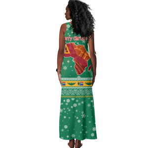 South Africa Christmas Tank Maxi Dress Santa Reindeer and Africa Map - African Pride
