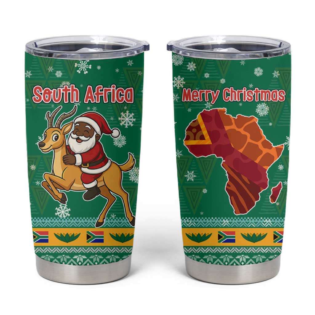 South Africa Christmas Tumbler Cup Santa Reindeer and Africa Map - African Pride