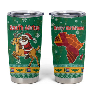 South Africa Christmas Tumbler Cup Santa Reindeer and Africa Map - African Pride