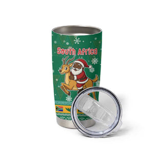 South Africa Christmas Tumbler Cup Santa Reindeer and Africa Map - African Pride