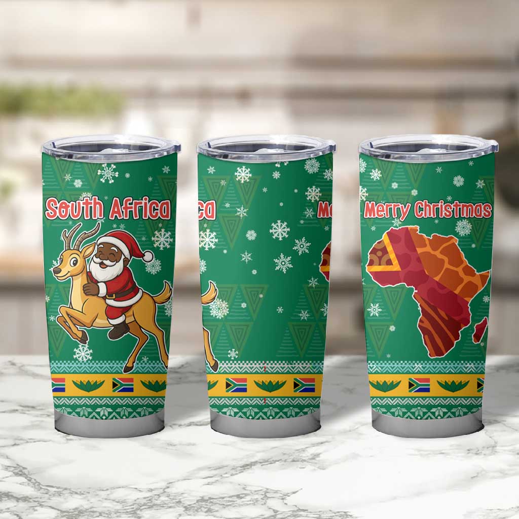 South Africa Christmas Tumbler Cup Santa Reindeer and Africa Map - African Pride