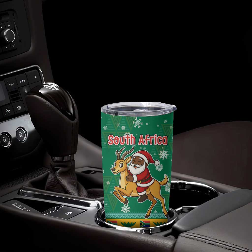 South Africa Christmas Tumbler Cup Santa Reindeer and Africa Map - African Pride