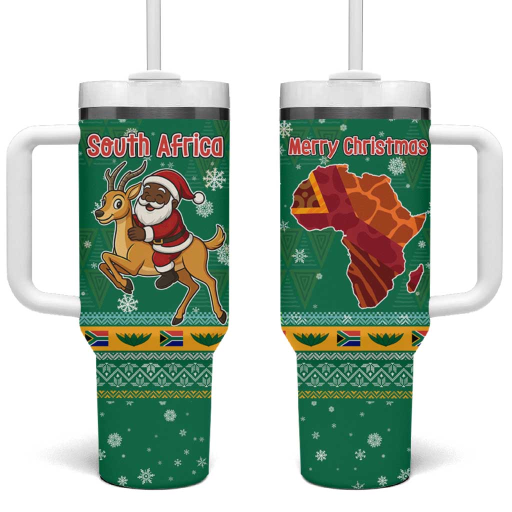 South Africa Christmas Tumbler With Handle Santa Reindeer and Africa Map - African Pride