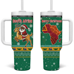South Africa Christmas Tumbler With Handle Santa Reindeer and Africa Map - African Pride