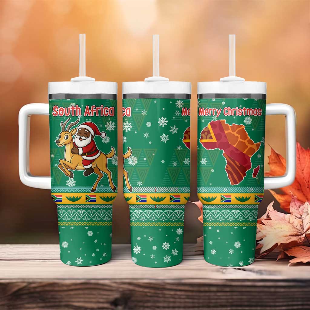 South Africa Christmas Tumbler With Handle Santa Reindeer and Africa Map - African Pride