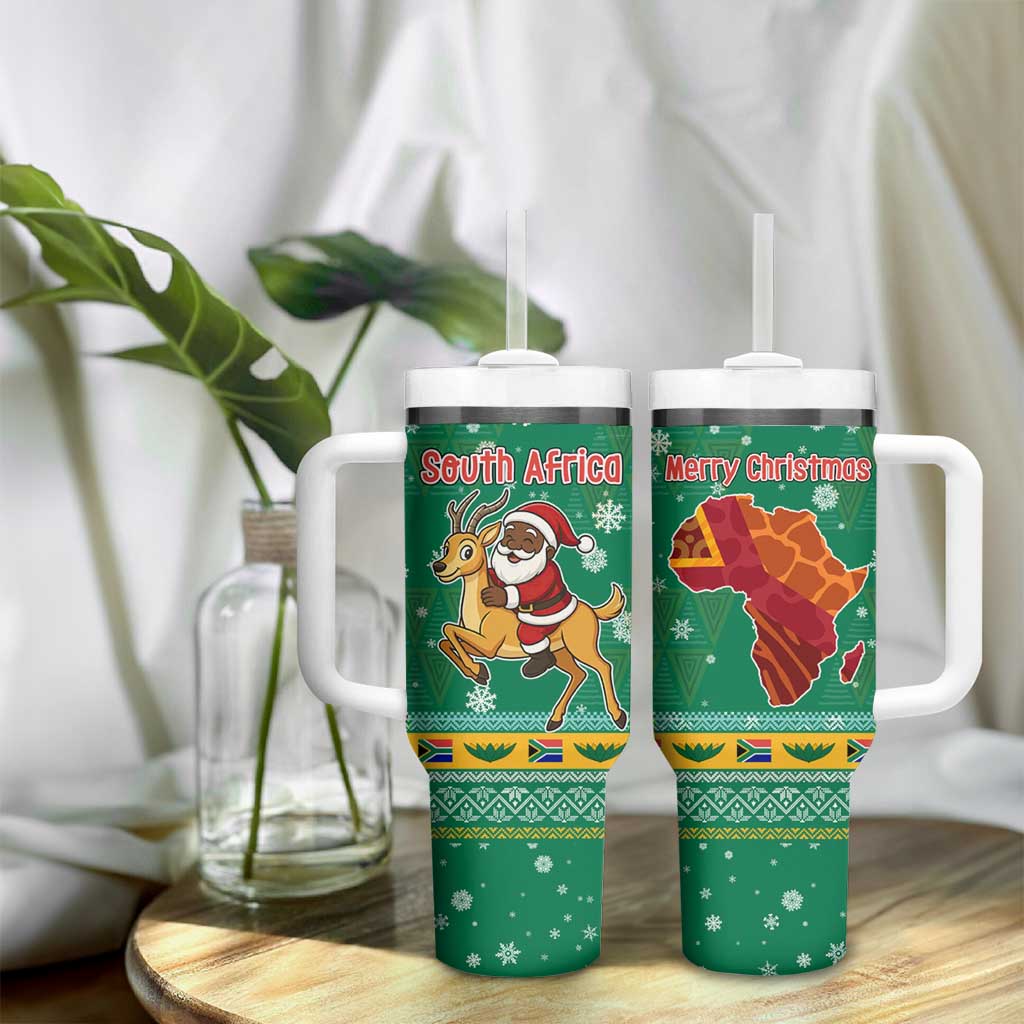 South Africa Christmas Tumbler With Handle Santa Reindeer and Africa Map - African Pride