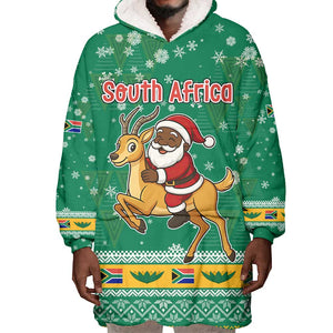 South Africa Christmas Wearable Blanket Hoodie Santa Reindeer and Africa Map - African Pride
