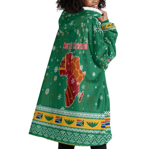 South Africa Christmas Wearable Blanket Hoodie Santa Reindeer and Africa Map - African Pride
