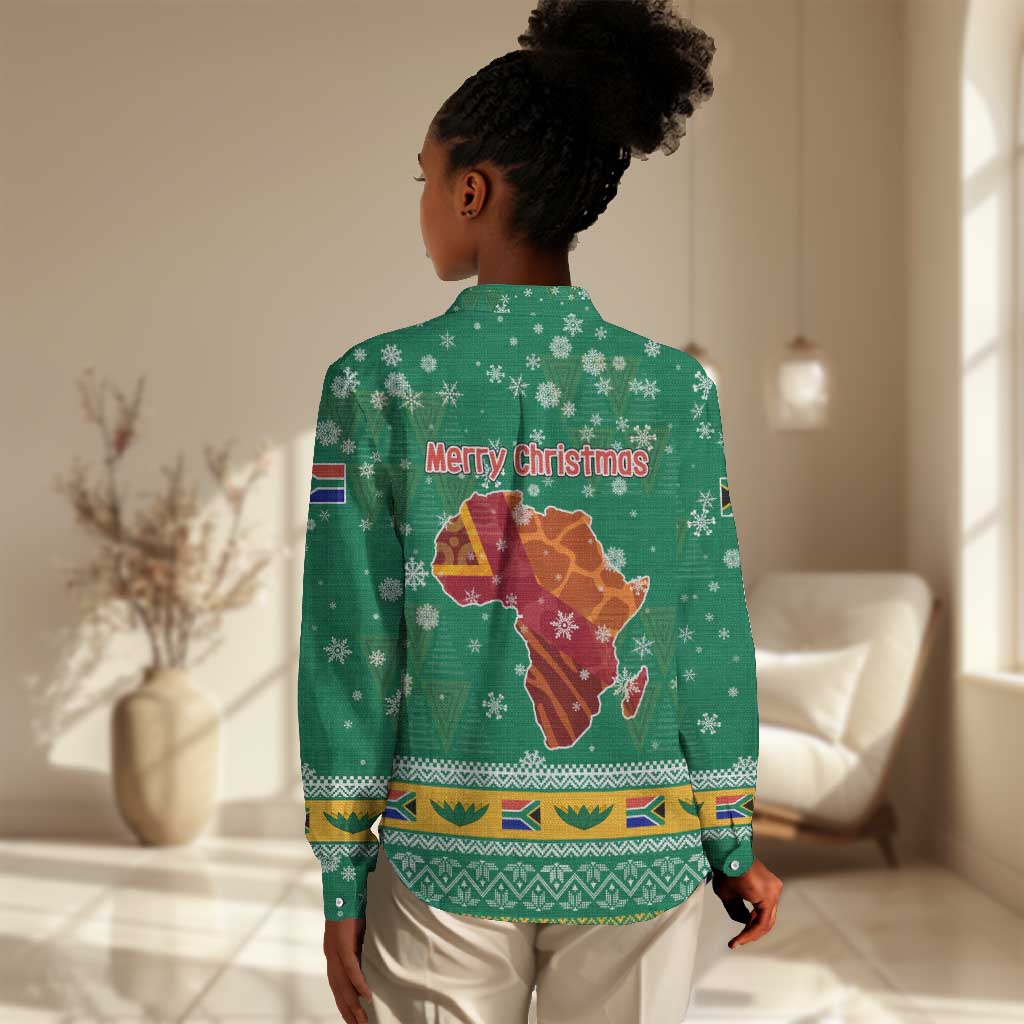 South Africa Christmas Women Casual Shirt Santa Reindeer and Africa Map - African Pride