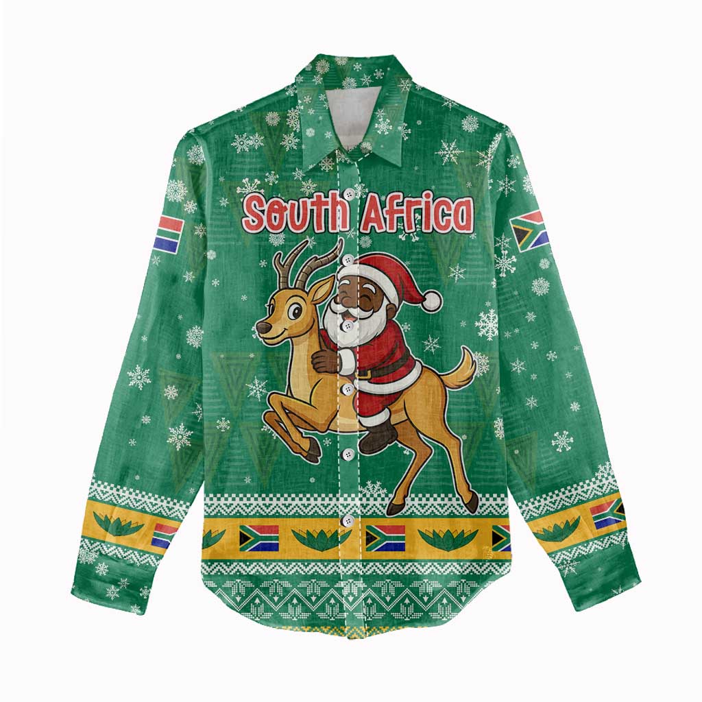 South Africa Christmas Women Casual Shirt Santa Reindeer and Africa Map - African Pride