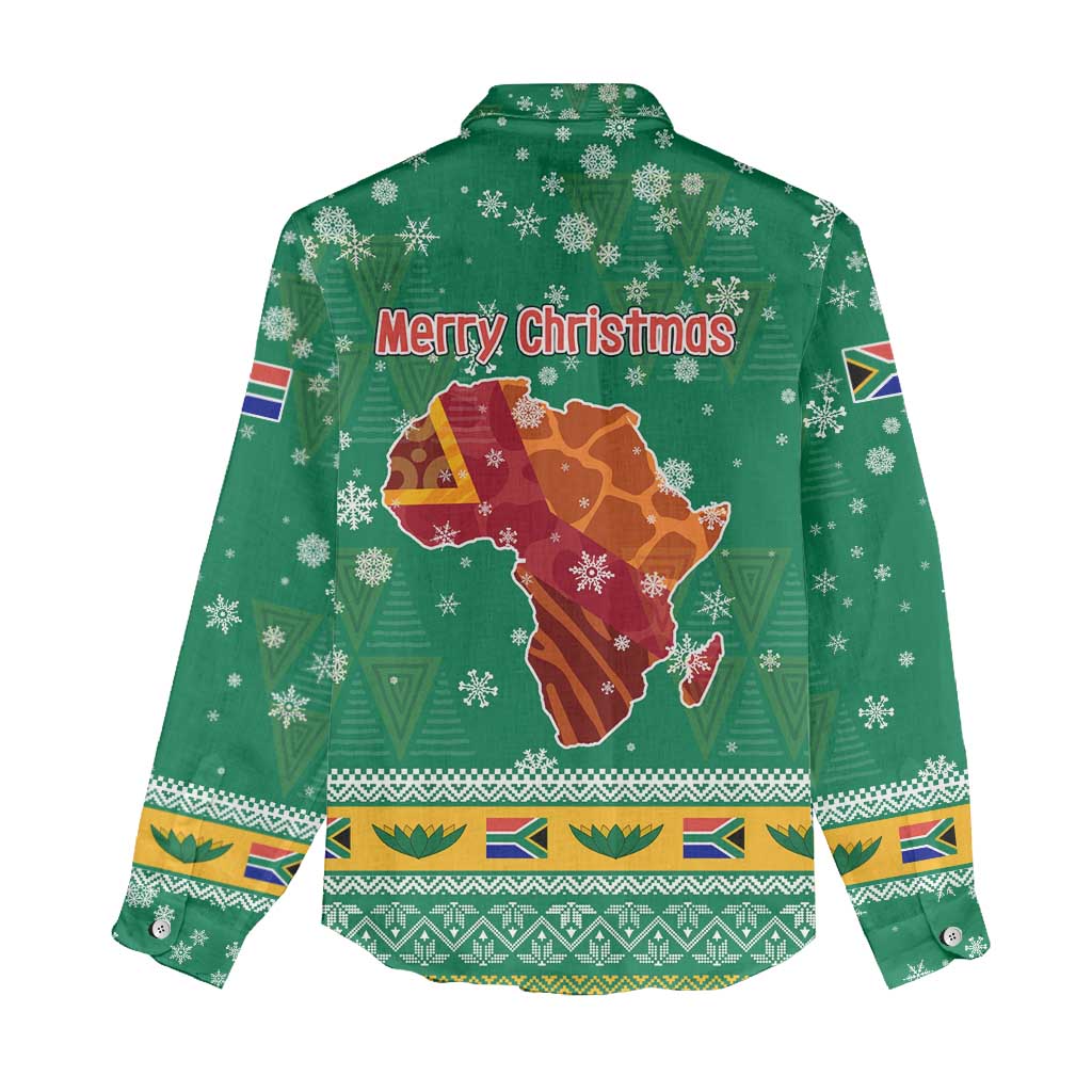 South Africa Christmas Women Casual Shirt Santa Reindeer and Africa Map - African Pride