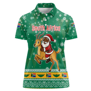 South Africa Christmas Women Polo Shirt Santa Reindeer and Africa Map - African Pride