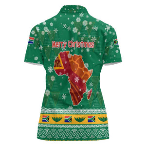 South Africa Christmas Women Polo Shirt Santa Reindeer and Africa Map - African Pride