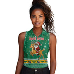South Africa Christmas Women Sleeveless Polo Shirt Santa Reindeer and Africa Map - African Pride