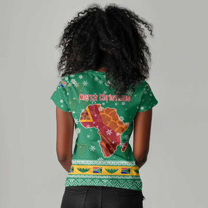 South Africa Christmas Women V-Neck T-Shirt Santa Reindeer and Africa Map - African Pride