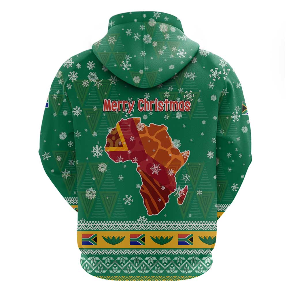 South Africa Christmas Zip Hoodie Santa Reindeer and Africa Map - African Pride