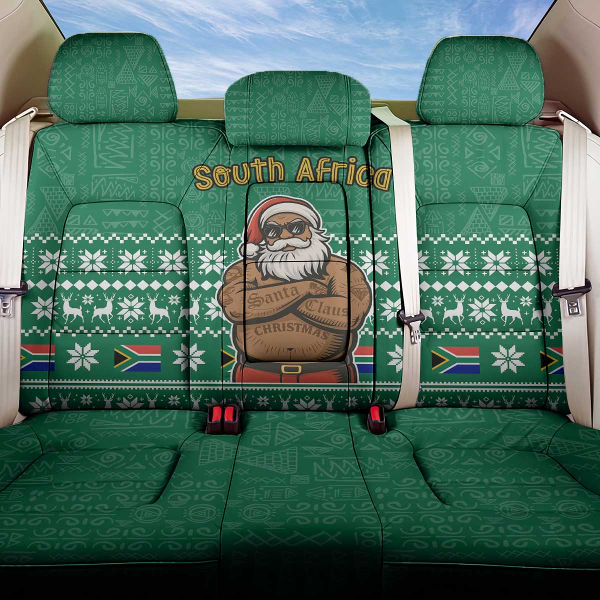 South Africa Christmas Back Car Seat Cover Christmas Santa Claus Tattoo - African Pride
