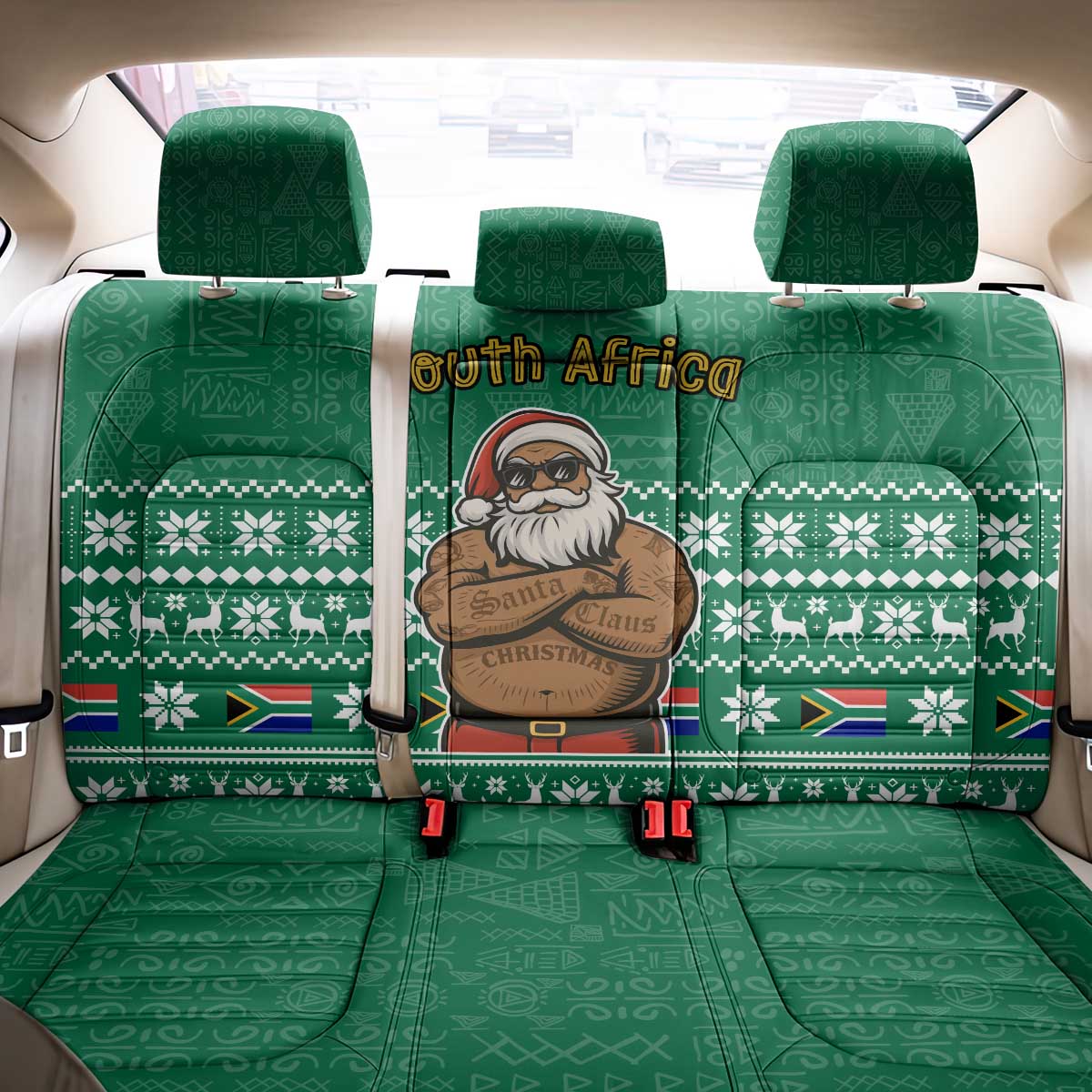 South Africa Christmas Back Car Seat Cover Christmas Santa Claus Tattoo - African Pride