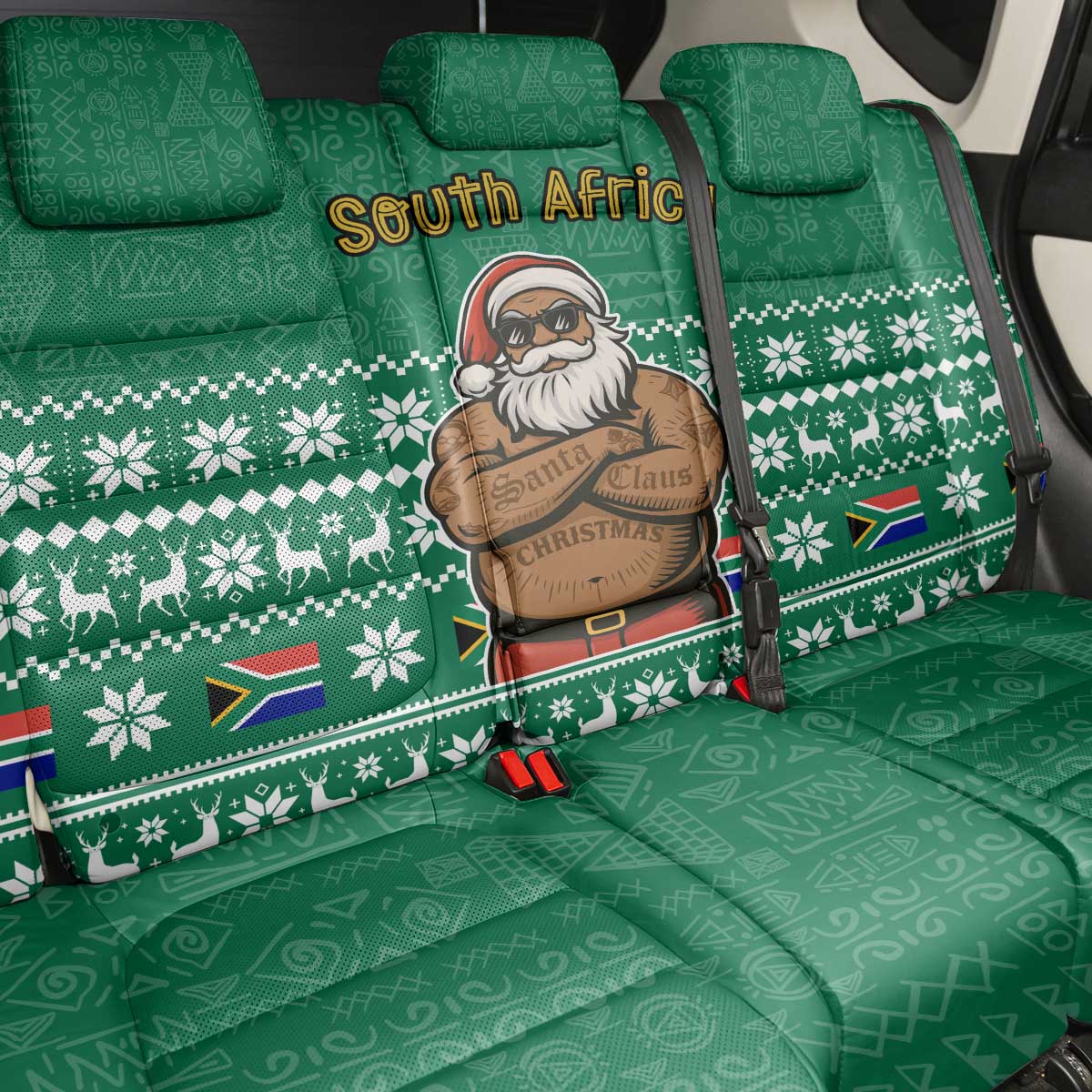South Africa Christmas Back Car Seat Cover Christmas Santa Claus Tattoo - African Pride