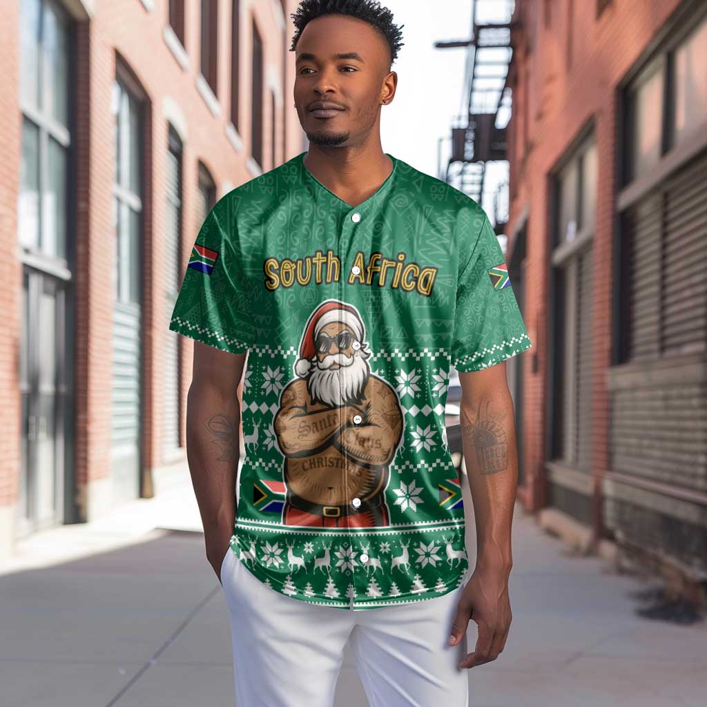 South Africa Christmas Baseball Jersey Christmas Santa Claus Tattoo - African Pride