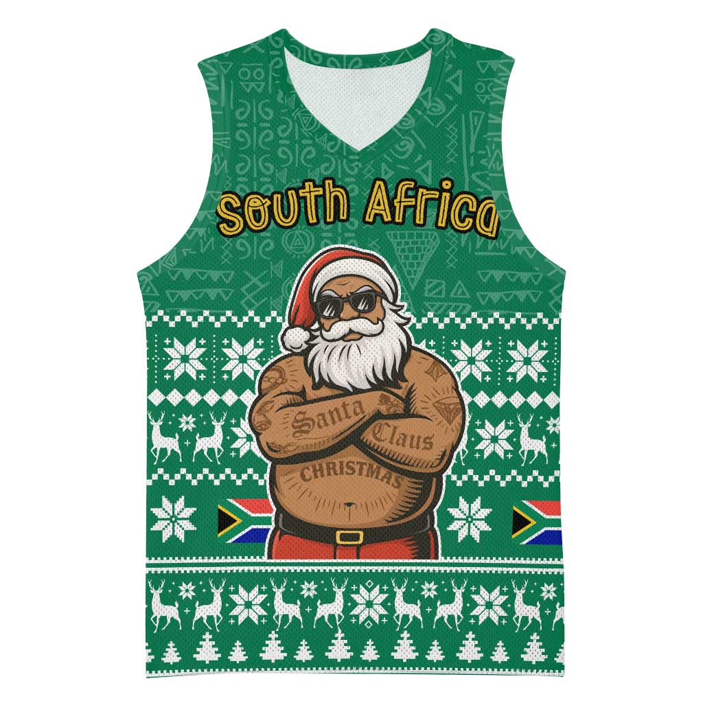 South Africa Christmas Basketball Jersey Christmas Santa Claus Tattoo - African Pride