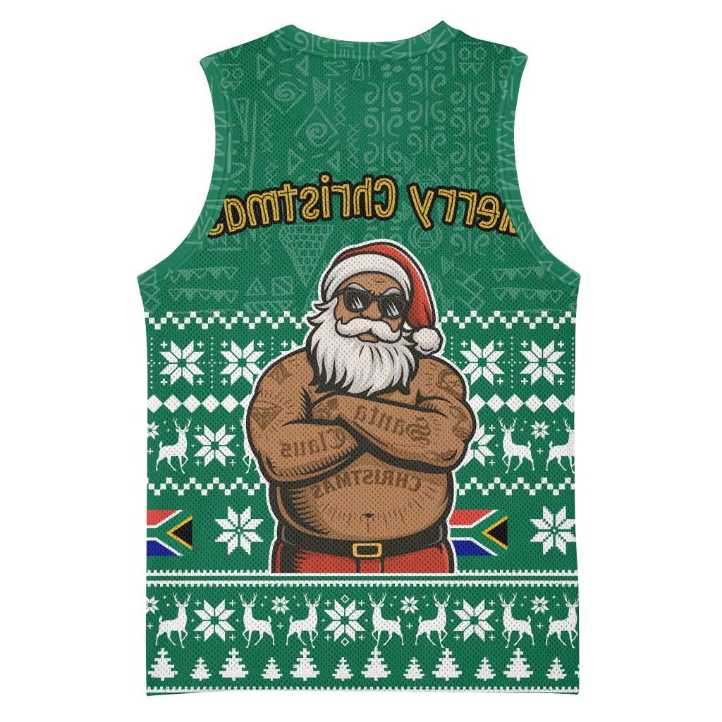 South Africa Christmas Basketball Jersey Christmas Santa Claus Tattoo - African Pride