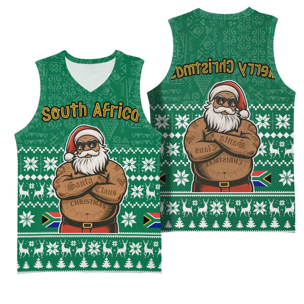 South Africa Christmas Basketball Jersey Christmas Santa Claus Tattoo - African Pride