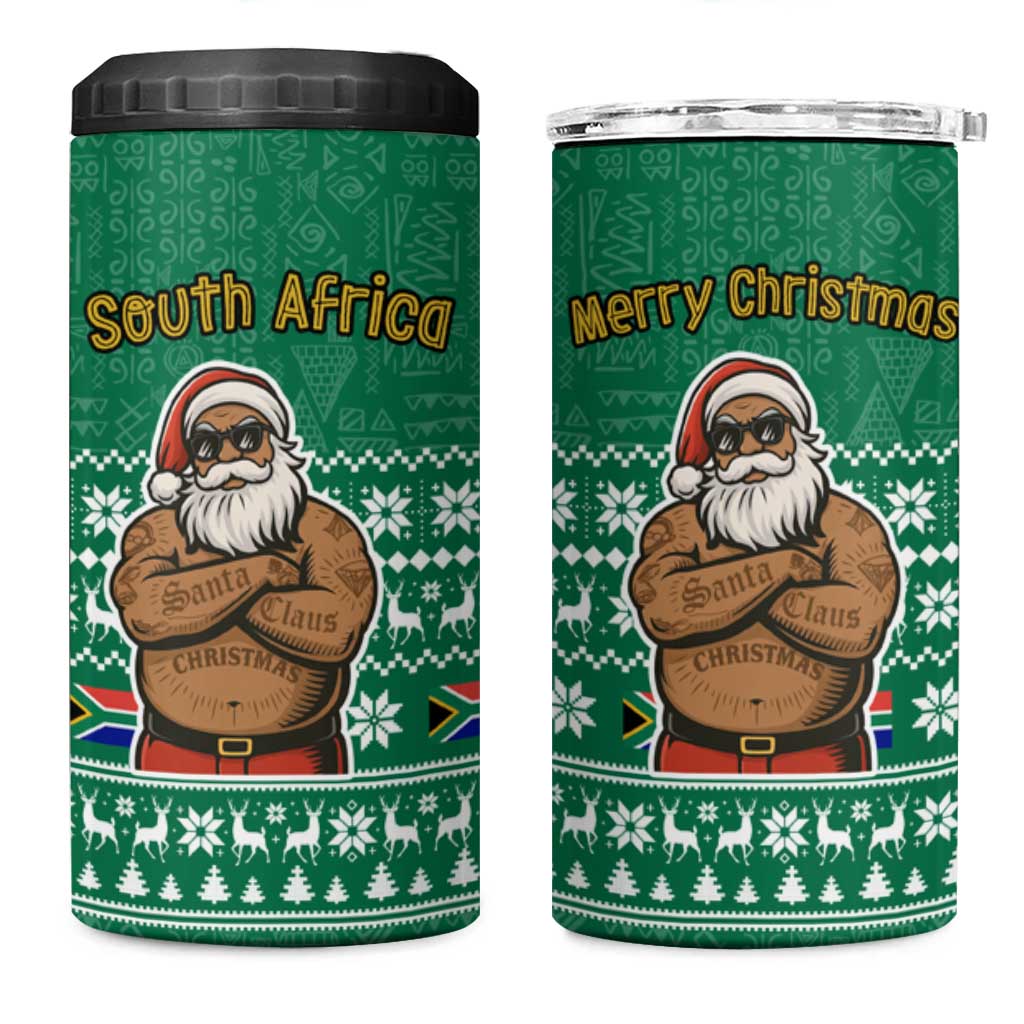 South Africa Christmas 4 in 1 Can Cooler Tumbler Christmas Santa Claus Tattoo - African Pride