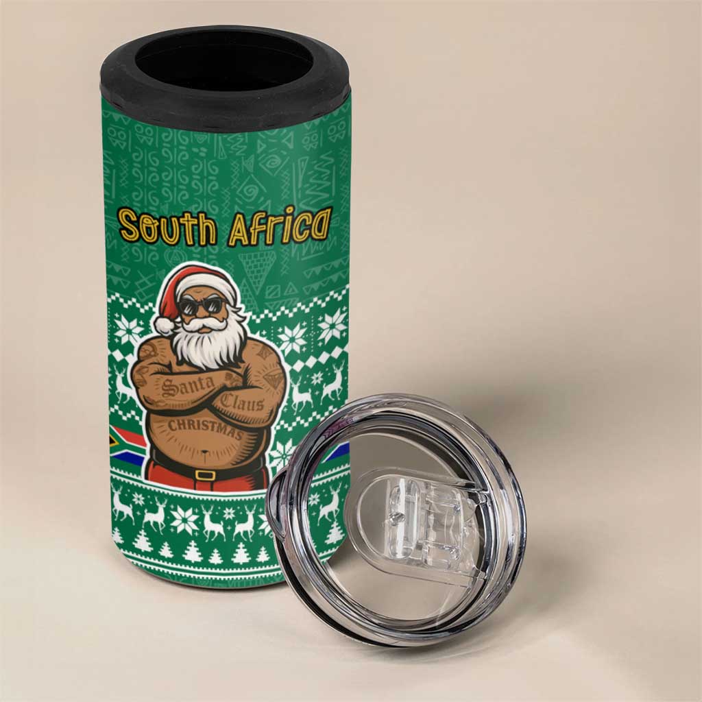 South Africa Christmas 4 in 1 Can Cooler Tumbler Christmas Santa Claus Tattoo - African Pride