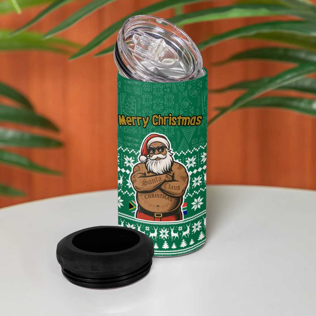 South Africa Christmas 4 in 1 Can Cooler Tumbler Christmas Santa Claus Tattoo - African Pride