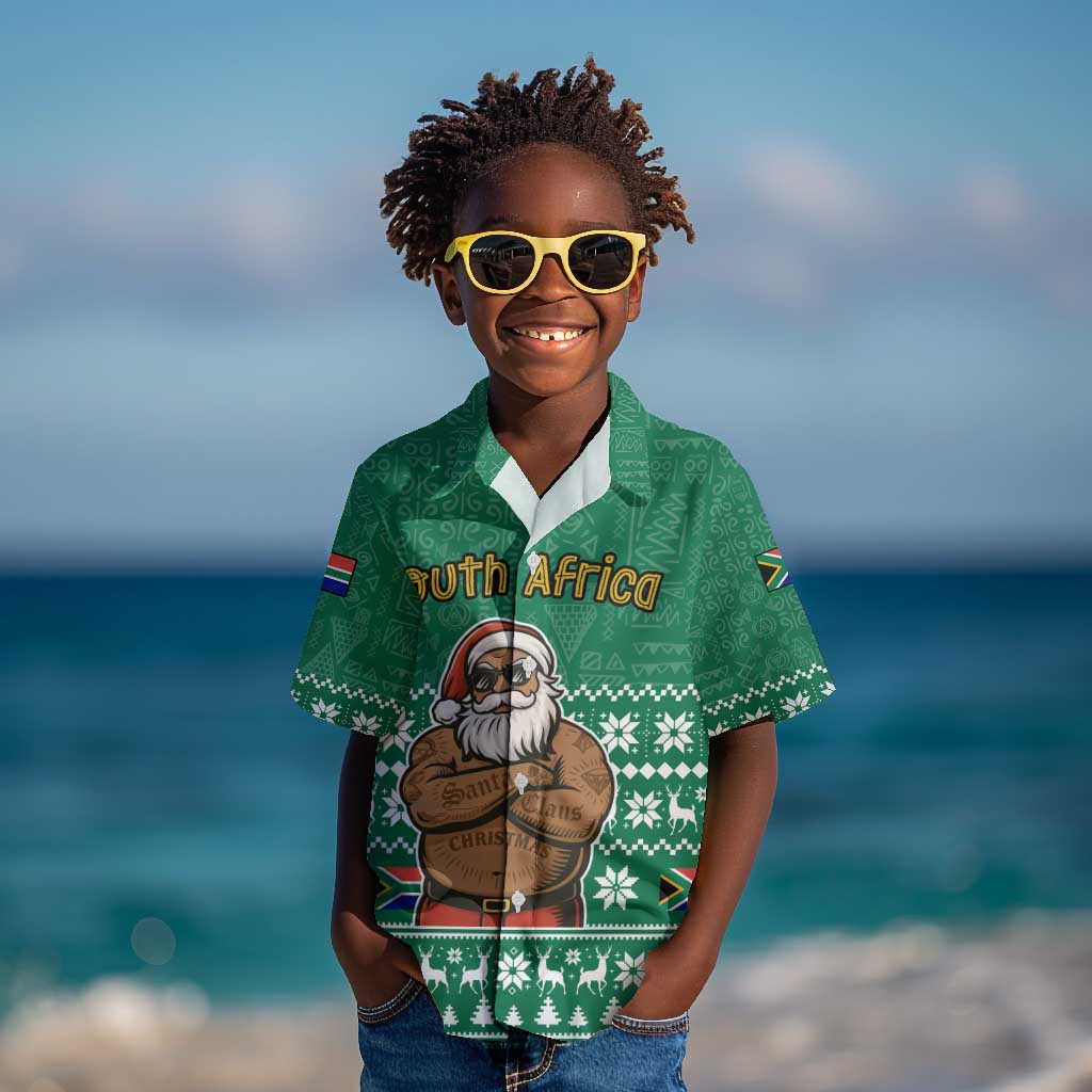 South Africa Christmas Kid Hawaiian Shirt Christmas Santa Claus Tattoo - African Pride