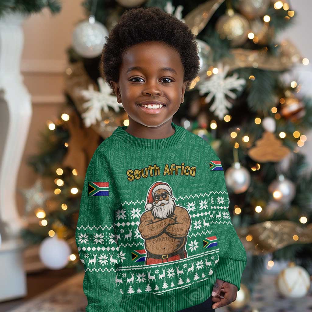 South Africa Christmas Kid Ugly Christmas Sweater Christmas Santa Claus Tattoo - African Pride