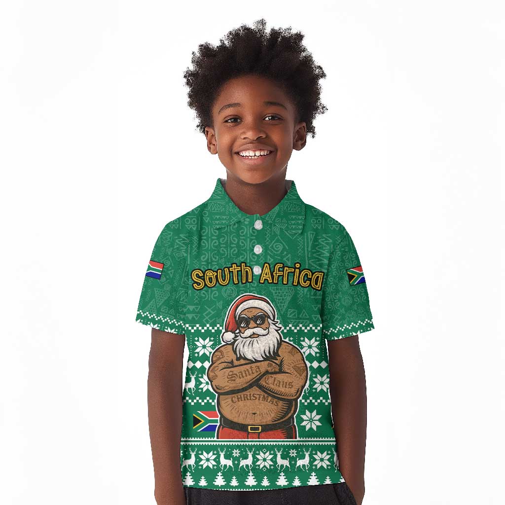 South Africa Christmas Kid Polo Shirt Christmas Santa Claus Tattoo - African Pride