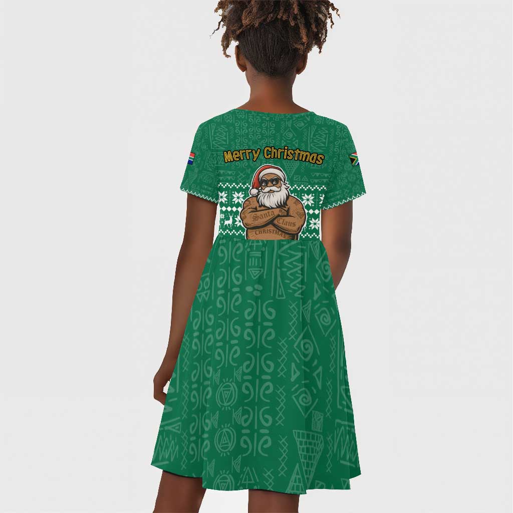 South Africa Christmas Kid Short Sleeve Dress Christmas Santa Claus Tattoo - African Pride