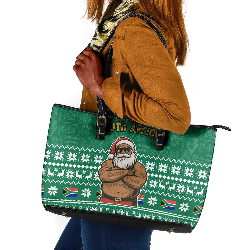 South Africa Christmas Leather Tote Bag Christmas Santa Claus Tattoo - African Pride