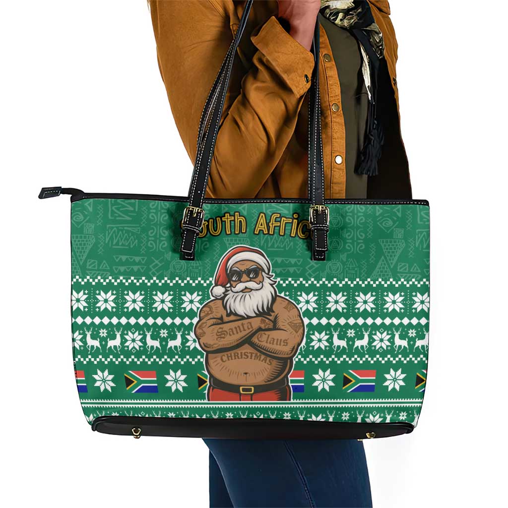 South Africa Christmas Leather Tote Bag Christmas Santa Claus Tattoo - African Pride