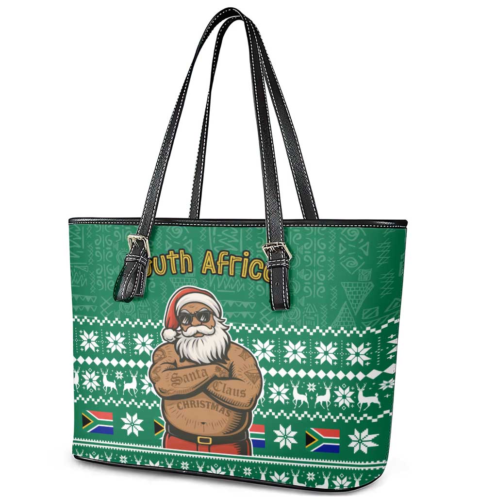 South Africa Christmas Leather Tote Bag Christmas Santa Claus Tattoo - African Pride