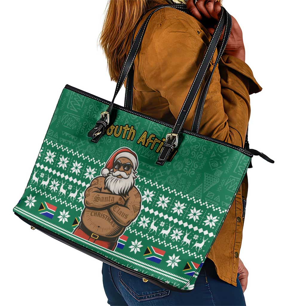 South Africa Christmas Leather Tote Bag Christmas Santa Claus Tattoo - African Pride