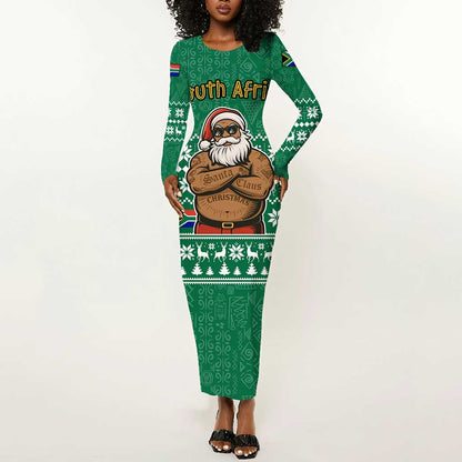 South Africa Christmas Long Sleeve Bodycon Dress Christmas Santa Claus Tattoo - African Pride