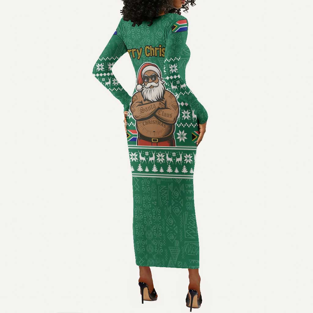South Africa Christmas Long Sleeve Bodycon Dress Christmas Santa Claus Tattoo - African Pride