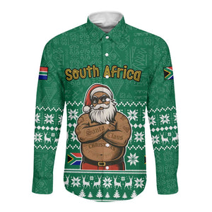 South Africa Christmas Long Sleeve Button Shirt Christmas Santa Claus Tattoo - African Pride