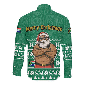 South Africa Christmas Long Sleeve Button Shirt Christmas Santa Claus Tattoo - African Pride
