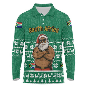 South Africa Christmas Long Sleeve Polo Shirt Christmas Santa Claus Tattoo - African Pride