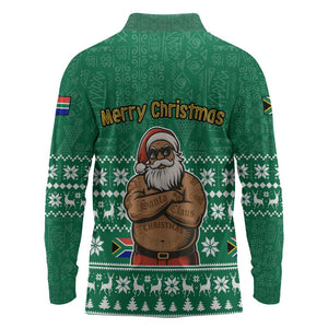 South Africa Christmas Long Sleeve Polo Shirt Christmas Santa Claus Tattoo - African Pride