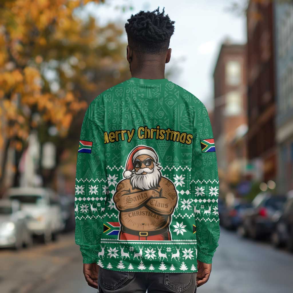 South Africa Christmas Long Sleeve Shirt Christmas Santa Claus Tattoo - African Pride