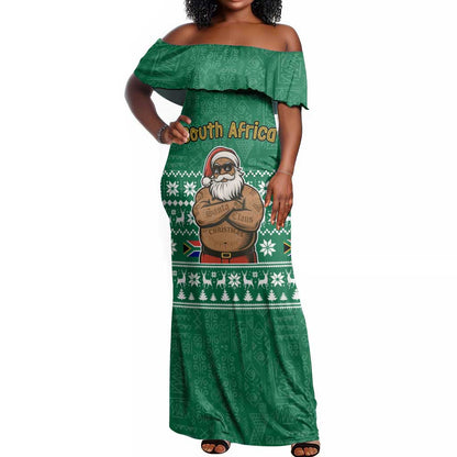 South Africa Christmas Off Shoulder Maxi Dress Christmas Santa Claus Tattoo by African Pride